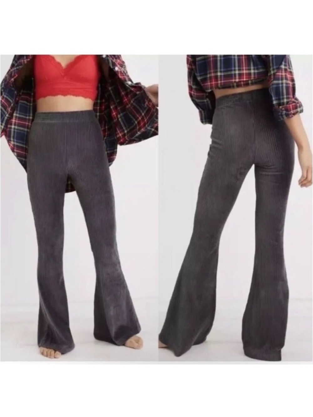 Aerie Groove On Velour Corduroy Flared Leggings Slate grey Women's Size Medium